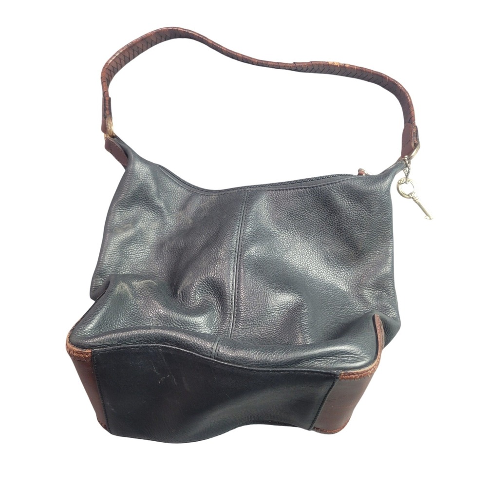 Fossil Hobo Bag Womens Small Black Brown Leather 7508 Braided Strap Vintage Boho